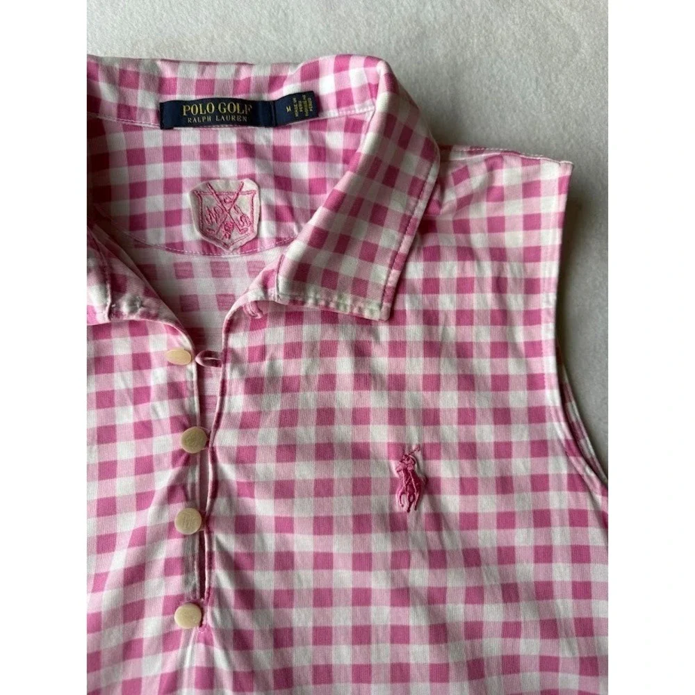 Polo Golf Ralph Lauren Shirt Women Medium Pink Gingham Sleeveless Tailored Fit